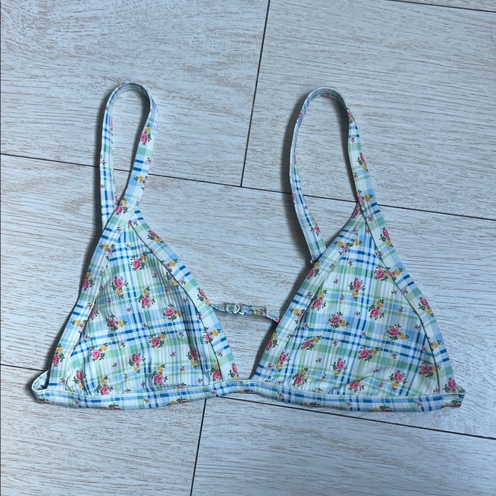 PacSun Blue and Green Floral Bikini Top